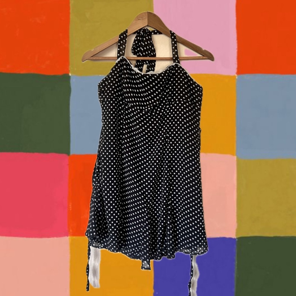 Black and White Polka Dot Halter Dress